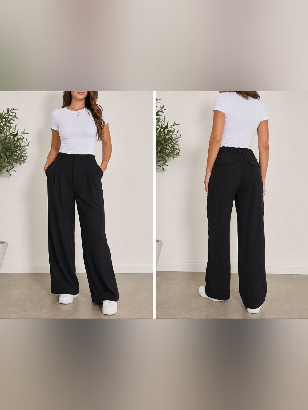NWT Halara Flex Micro Waffle Wide Leg Work Pants Black Pull-On Stretch Medium